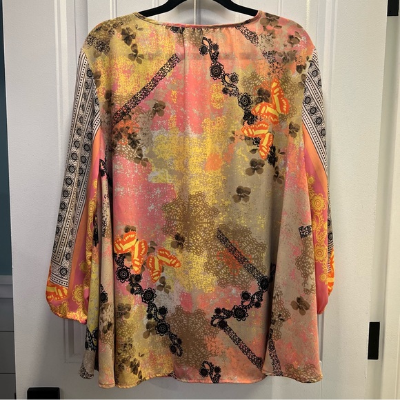 Style & Co. Peach Tan Elastic Hem Long Sleeve Button Front Blouse. Size XL. - Picture 3 of 11